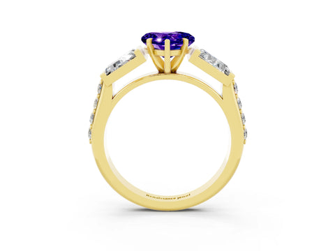 Yellow gold Heart Cut Tanzanite Engagement Ring with Baguette Side Stones and Channel Set Band_3