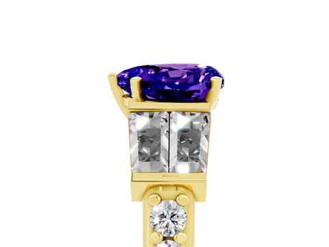 Yellow gold Heart Cut Tanzanite Engagement Ring with Baguette Side Stones and Channel Set Band_5
