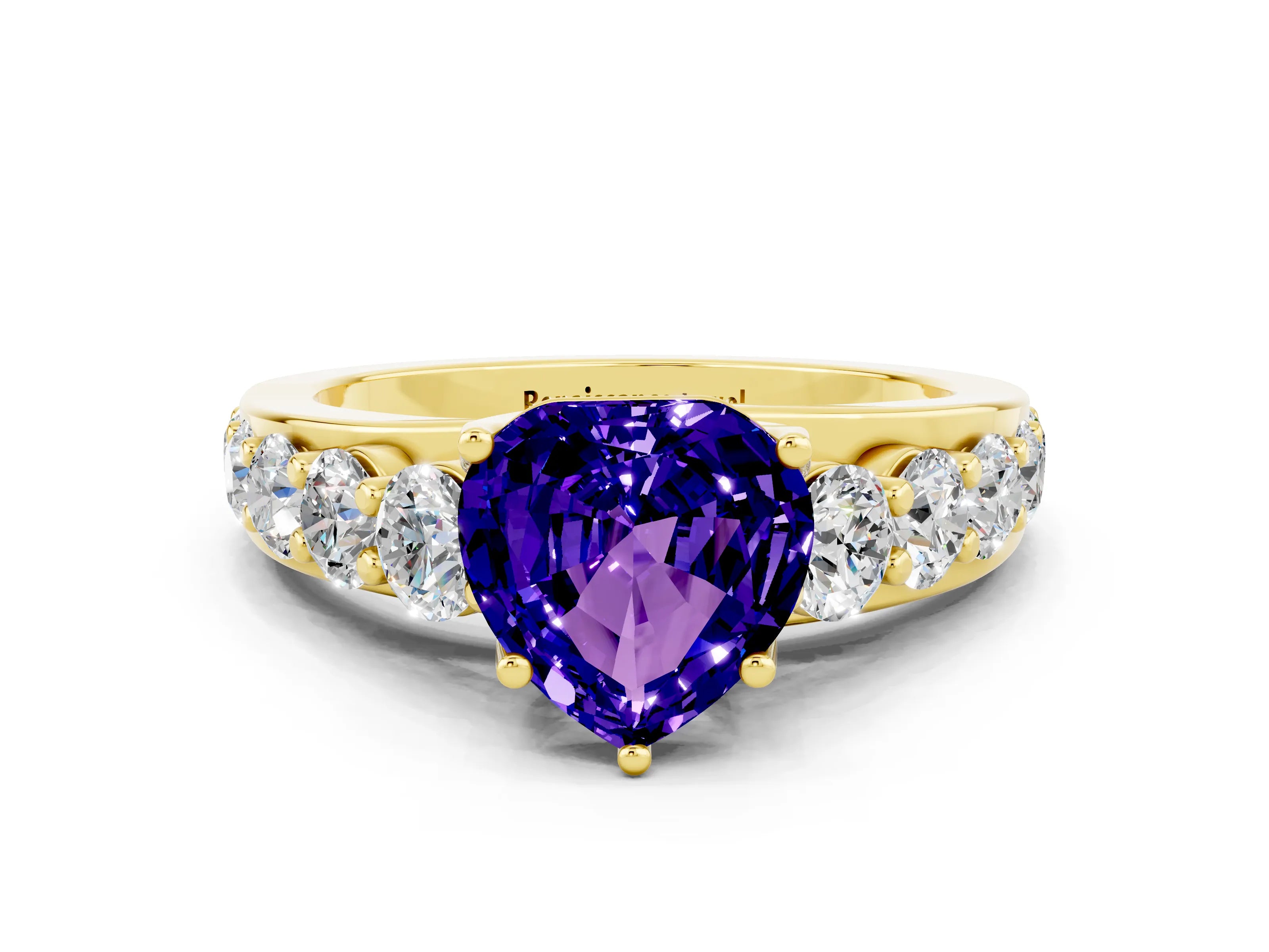 Yellow gold Heart Cut Tanzanite Engagement Ring with Pavé Band and Four-Prong Setting