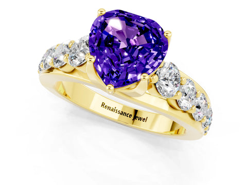 Yellow gold Heart Cut Tanzanite Engagement Ring with Pavé Band and Four-Prong Setting_1