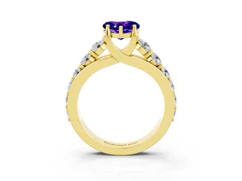Yellow gold Heart Cut Tanzanite Engagement Ring with Pavé Band and Four-Prong Setting_3