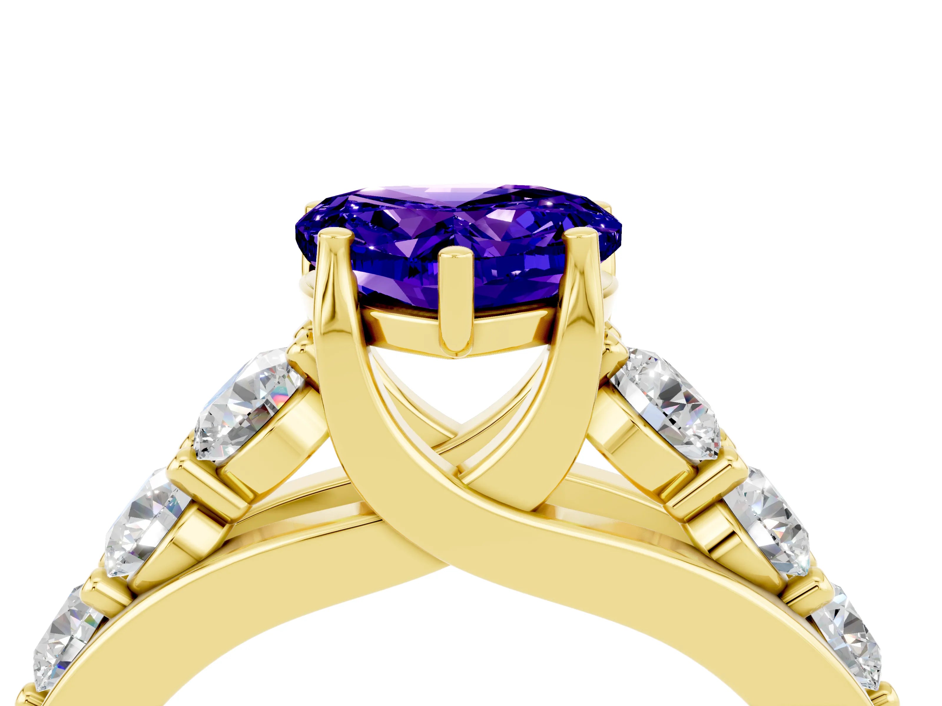 Yellow gold Heart Cut Tanzanite Engagement Ring with Pavé Band and Four-Prong Setting_4