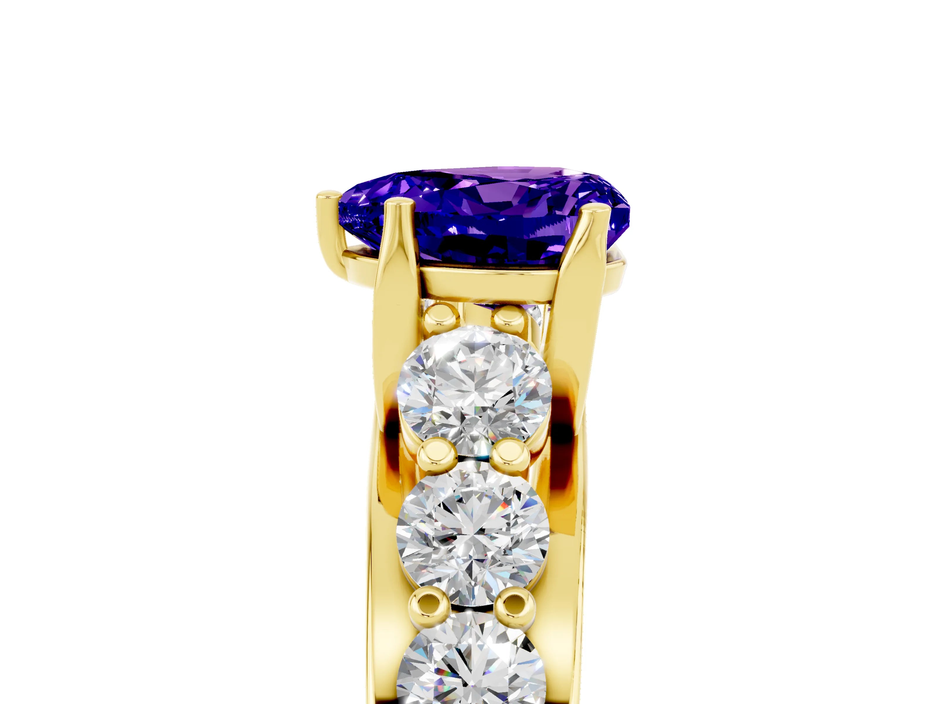 Yellow gold Heart Cut Tanzanite Engagement Ring with Pavé Band and Four-Prong Setting_5