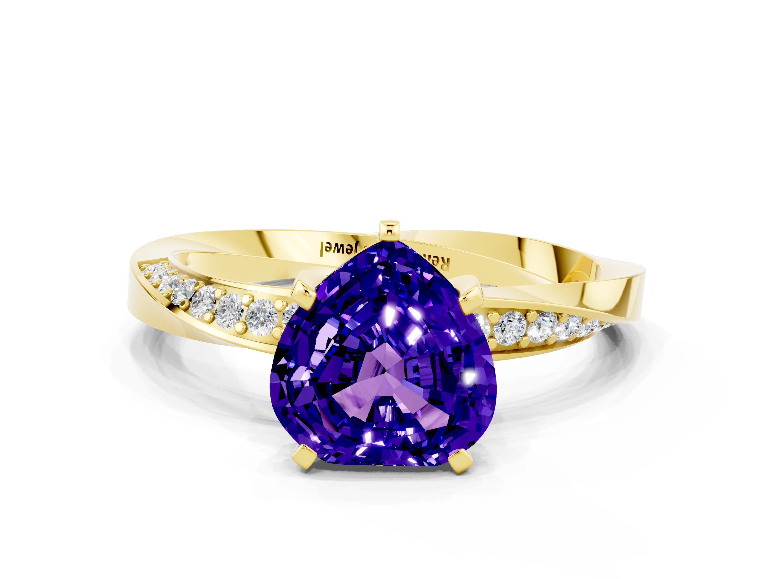 Yellow gold Heart Cut Tanzanite Engagement Ring with Side Stone Accents and Four-Prong Setting_24