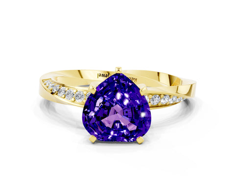 Yellow gold Heart Cut Tanzanite Engagement Ring with Side Stone Accents and Four-Prong Setting_24