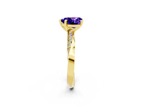 Yellow gold Heart Cut Tanzanite Engagement Ring with Side Stone Accents and Four-Prong Setting_26