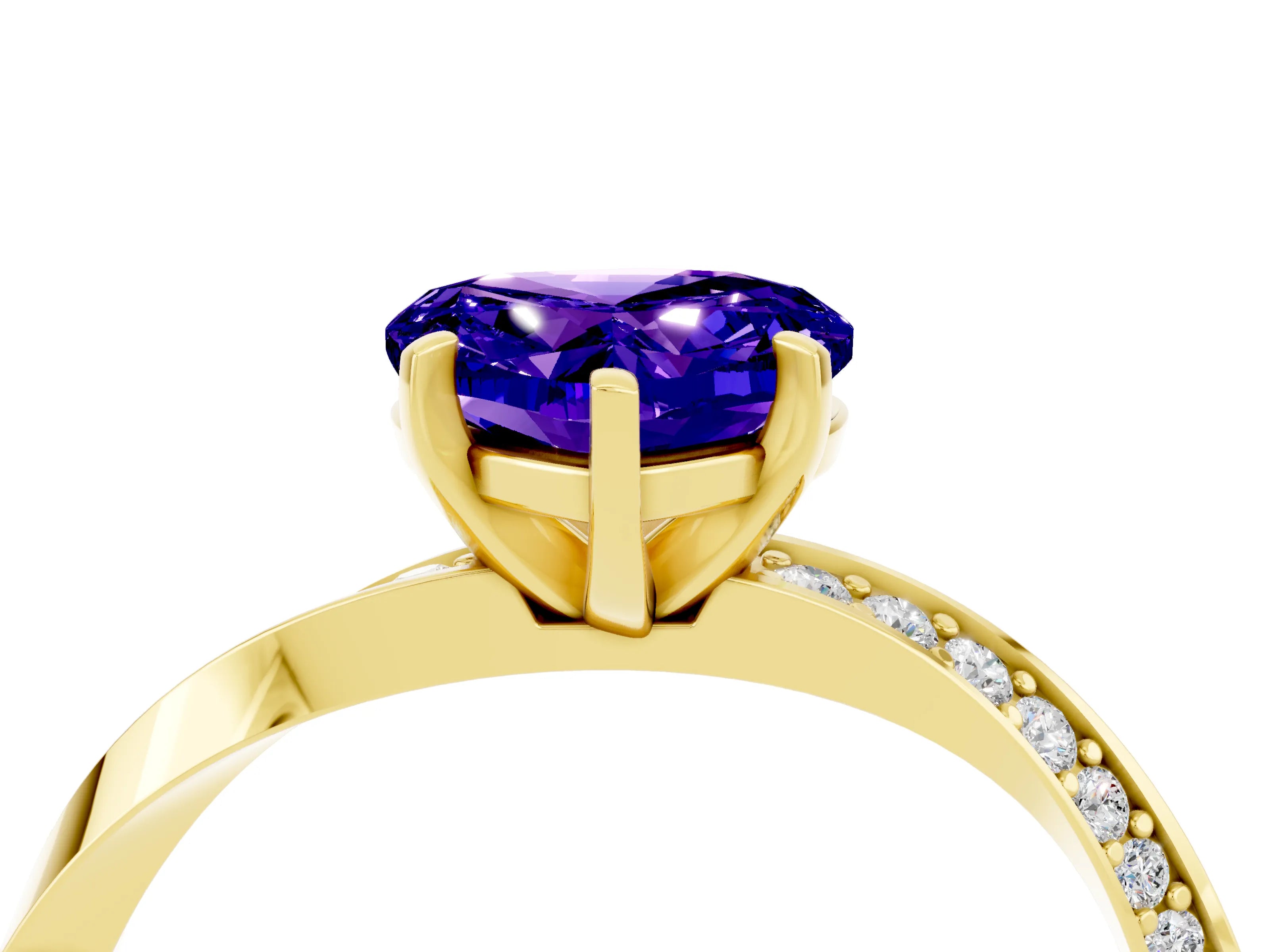 Yellow gold Heart Cut Tanzanite Engagement Ring with Side Stone Accents and Four-Prong Setting_28