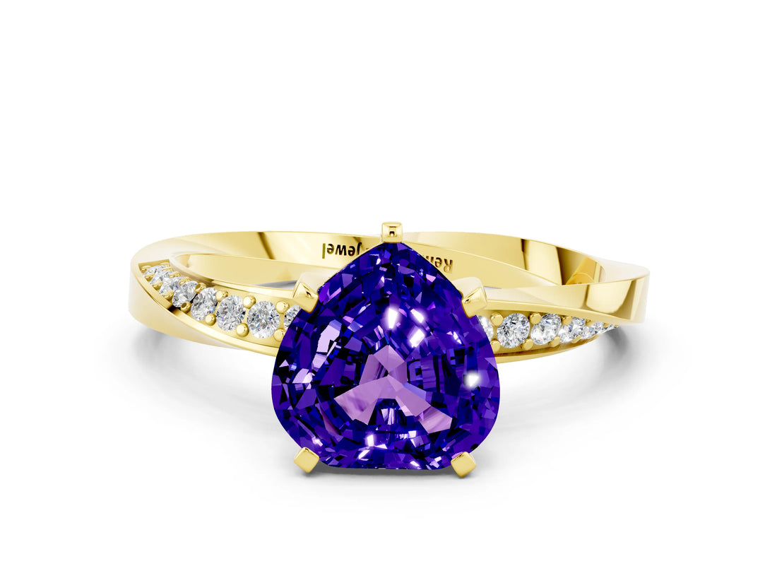 Yellow gold Heart Cut Tanzanite Engagement Ring with Side Stone Accents and Four-Prong Setting_60