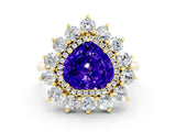 Yellow gold Heart Cut Tanzanite Floral Double Halo Engagement Ring with Prong Setting_84