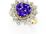 Yellow gold Heart Cut Tanzanite Floral Double Halo Engagement Ring with Prong Setting_85