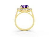 Yellow gold Heart Cut Tanzanite Floral Double Halo Engagement Ring with Prong Setting_87