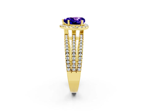 Yellow gold Heart Cut Tanzanite Halo Engagement Ring with Split Shank and Four-Prong Setting_2