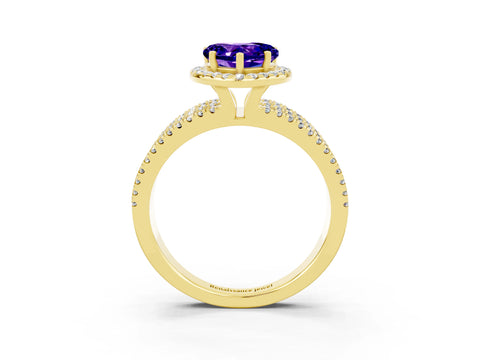 Yellow gold Heart Cut Tanzanite Halo Engagement Ring with Split Shank and Four-Prong Setting_3