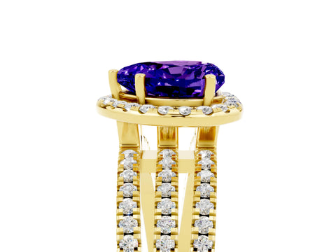 Yellow gold Heart Cut Tanzanite Halo Engagement Ring with Split Shank and Four-Prong Setting_5