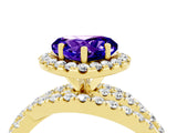 Yellow gold Heart Cut Tanzanite Halo Ring with Round Split Shank and Prong Setting_52