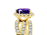Yellow gold Heart Cut Tanzanite Halo Ring with Round Split Shank and Prong Setting_53