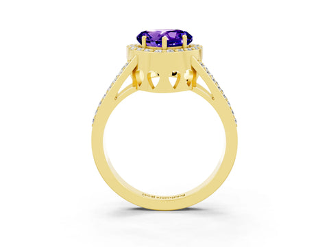 Yellow gold Heart Cut Tanzanite Halo Ring with Split Shank U-Prong Band and Four-Prong Setting_3