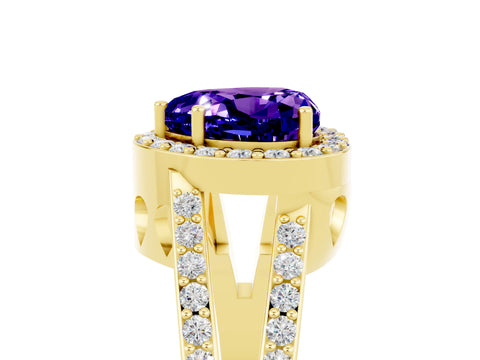 Yellow gold Heart Cut Tanzanite Halo Ring with Split Shank U-Prong Band and Four-Prong Setting_5