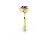 Yellow gold Heart Cut Tanzanite Halo Ring with Tapered Band and Four-Prong Setting_2