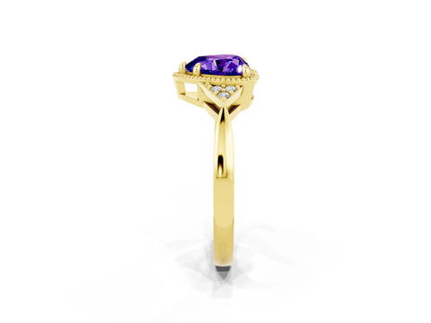 Yellow gold Heart Cut Tanzanite Halo Ring with Tapered Band and Four-Prong Setting_2