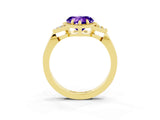 Yellow gold Heart Cut Tanzanite Halo Ring with Tapered Band and Four-Prong Setting_3