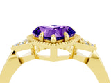 Yellow gold Heart Cut Tanzanite Halo Ring with Tapered Band and Four-Prong Setting_4