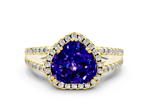 Yellow gold Heart Cut Tanzanite Halo Split Shank Engagement Ring_12