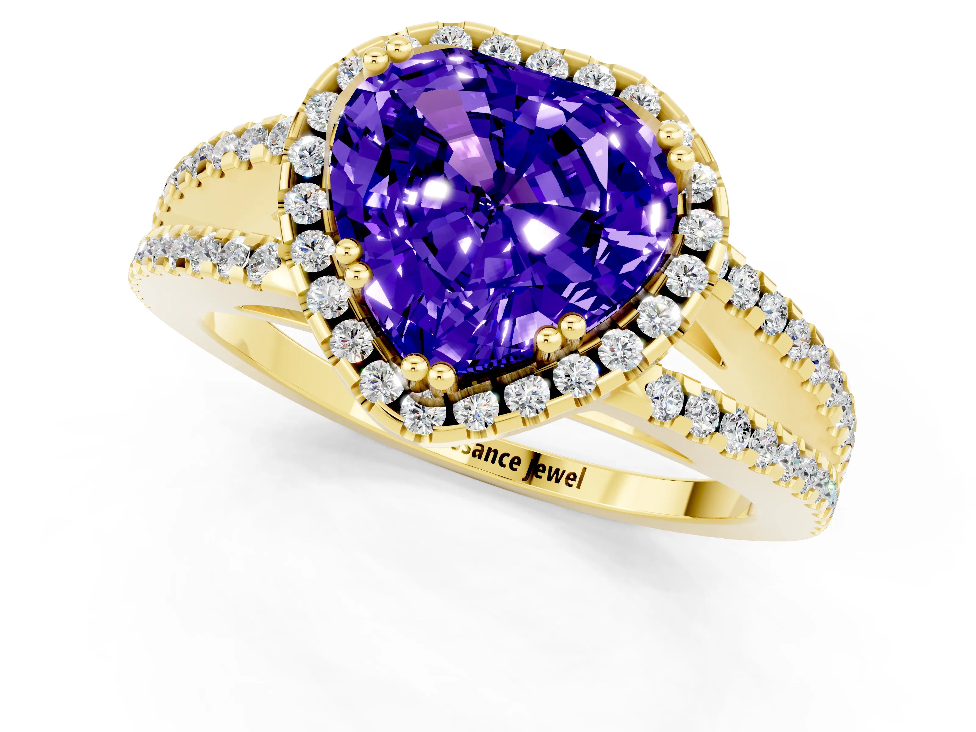 Yellow gold Heart Cut Tanzanite Halo Split Shank Engagement Ring_13