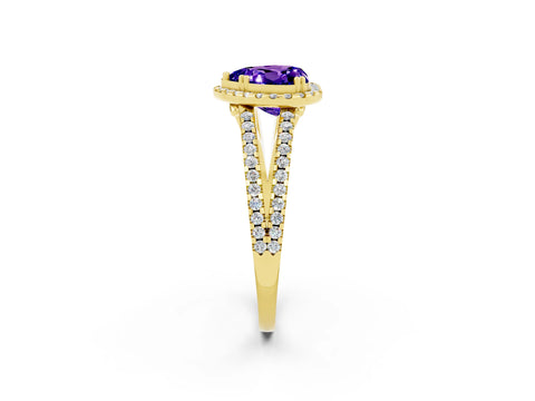 Yellow gold Heart Cut Tanzanite Halo Split Shank Engagement Ring_14