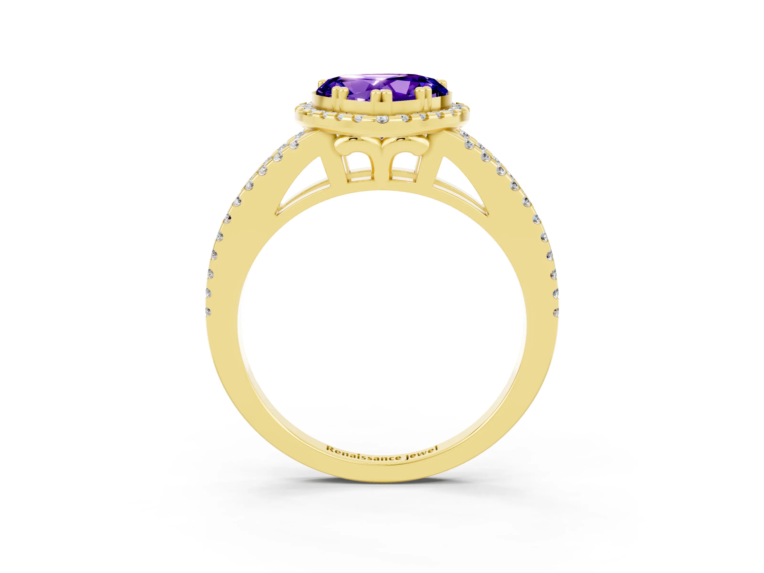 Yellow gold Heart Cut Tanzanite Halo Split Shank Engagement Ring_15