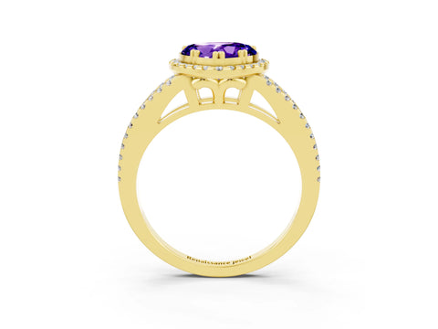 Yellow gold Heart Cut Tanzanite Halo Split Shank Engagement Ring_15