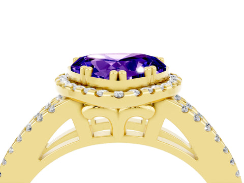 Yellow gold Heart Cut Tanzanite Halo Split Shank Engagement Ring_16