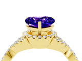 Yellow gold Heart Cut Tanzanite  Halo Twist Band Solitaire Prong Setting Ring_28