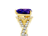 Yellow gold Heart Cut Tanzanite  Halo Twist Band Solitaire Prong Setting Ring_29