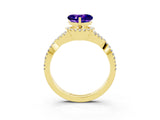 Yellow gold Heart Cut Tanzanite Halo Twist Band Solitaire Prong Setting Ring_3