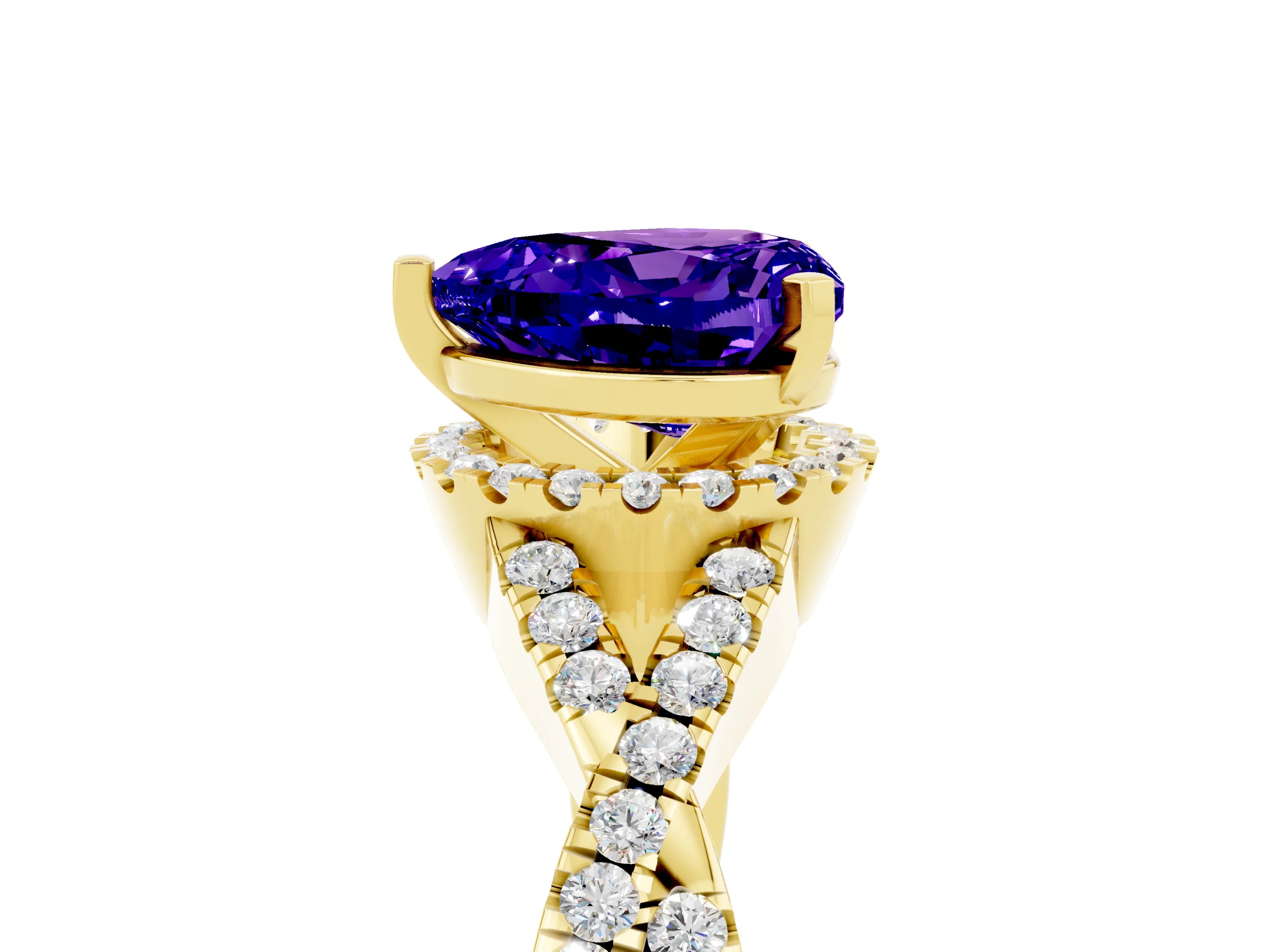 Yellow gold Heart Cut Tanzanite Halo Twist Band Solitaire Prong Setting Ring_5