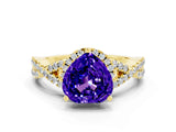 Yellow gold Heart Cut Tanzanite  Halo Twist Band Solitaire Prong Setting Ring_54