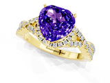 Yellow gold Heart Cut Tanzanite  Halo Twist Band Solitaire Prong Setting Ring_55