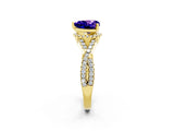 Yellow gold Heart Cut Tanzanite  Halo Twist Band Solitaire Prong Setting Ring_56