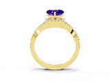 Yellow gold Heart Cut Tanzanite  Halo Twist Band Solitaire Prong Setting Ring_57
