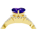 Yellow gold Heart Cut Tanzanite  Halo Twist Band Solitaire Prong Setting Ring_58