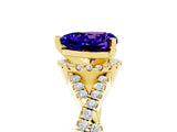 Yellow gold Heart Cut Tanzanite  Halo Twist Band Solitaire Prong Setting Ring_59