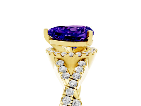 Yellow gold Heart Cut Tanzanite Halo Twist Band Solitaire Prong Setting Ring_5