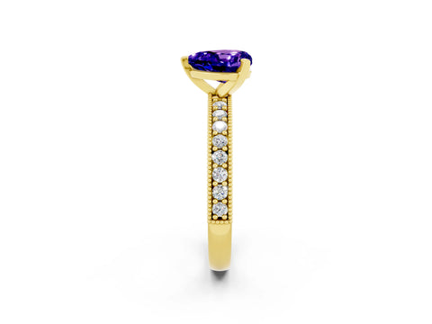Yellow gold Heart Cut Tanzanite Milgrain Pavé Engagement Ring with Four-Prong Setting_14
