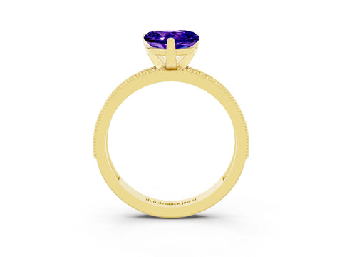 Yellow gold Heart Cut Tanzanite Milgrain Pavé Engagement Ring with Four-Prong Setting_15