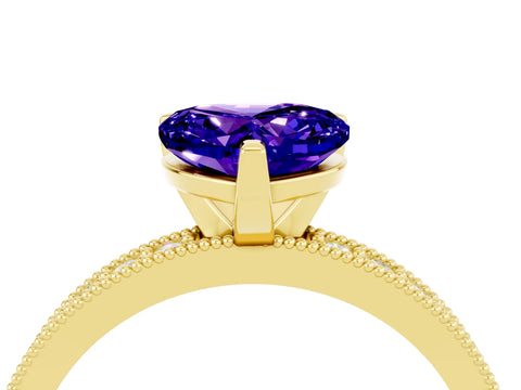 Yellow gold Heart Cut Tanzanite Milgrain Pavé Engagement Ring with Four-Prong Setting_16