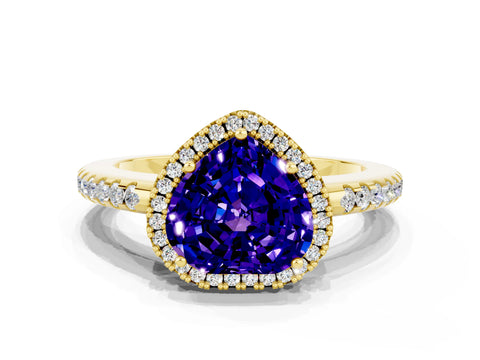 Yellow gold Heart Cut Tanzanite Pavé Halo Ring with Four-Prong Setting_12