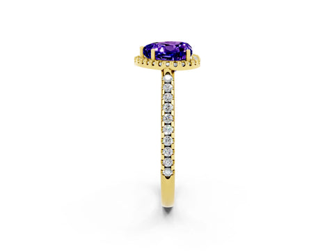 Yellow gold Heart Cut Tanzanite Pavé Halo Ring with Four-Prong Setting_14