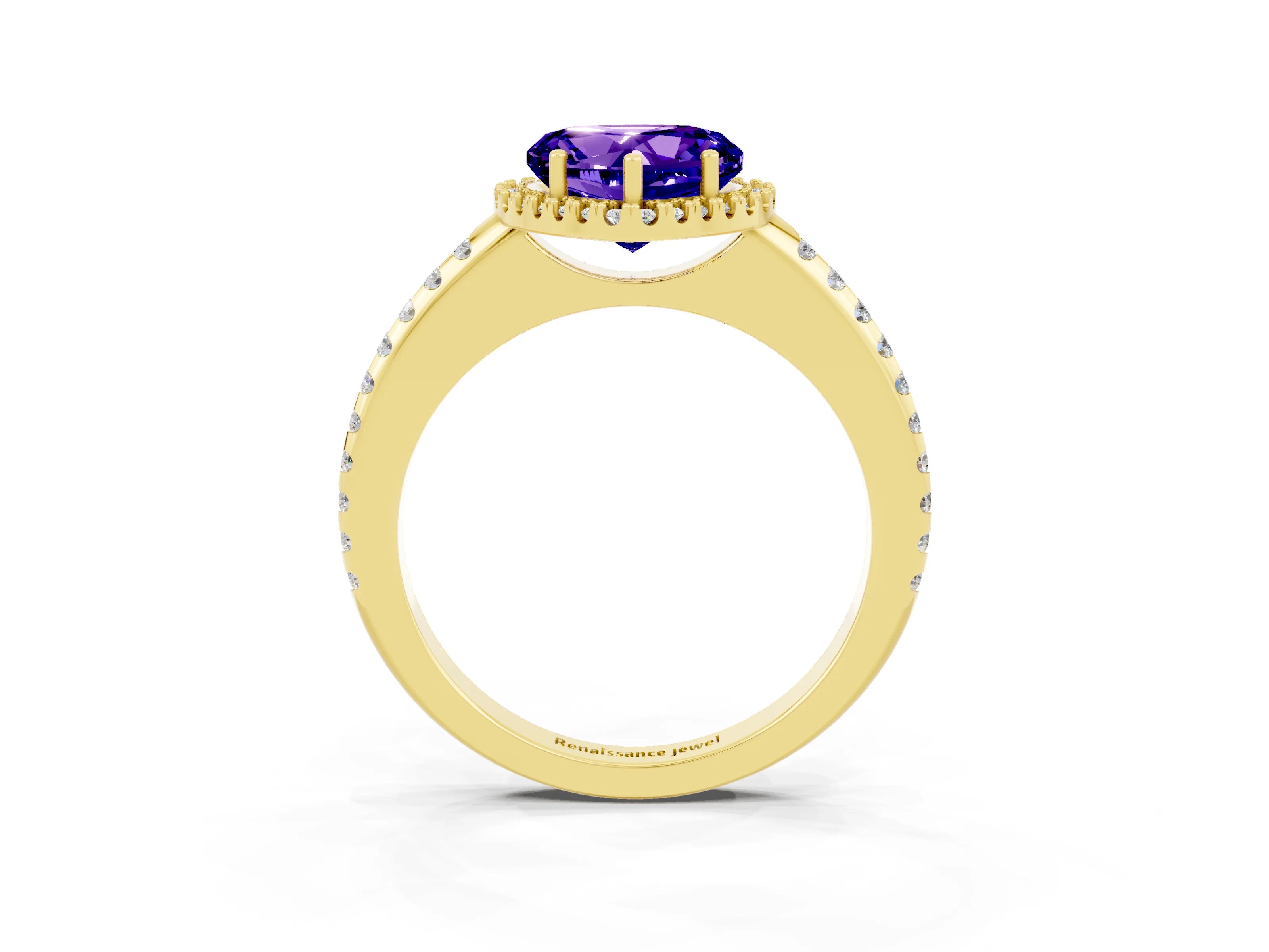 Yellow gold Heart Cut Tanzanite Pavé Halo Ring with Four-Prong Setting_15