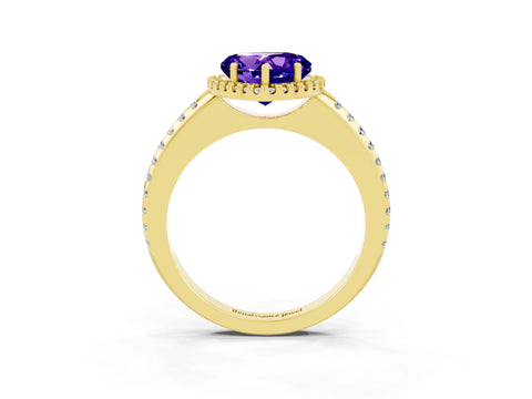 Yellow gold Heart Cut Tanzanite Pavé Halo Ring with Four-Prong Setting_15